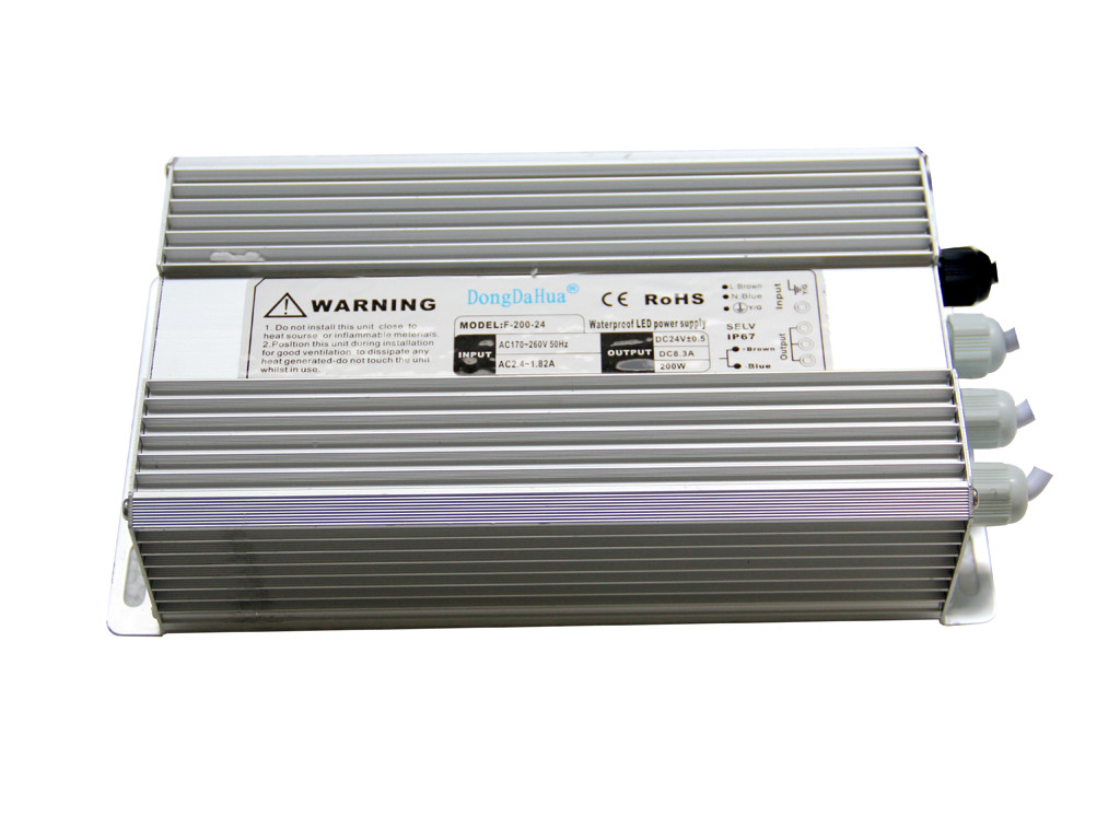 Sabit 24 Volt DC 200W Suya Dayanıklı LED Sürücü Güç Kaynağı IP68, EPA3050B