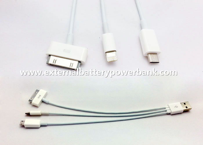 الأبيض 3 في 1 USB كيبل شحن جولة مع مايكرو / 4G / 8PIN الموصل